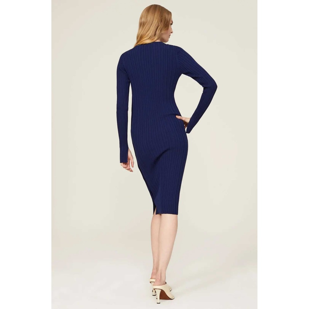 Adam Lippes Collective Navy Ribbed Knit Sweater Button Side Midi Dress Small - Picture 2 of 7